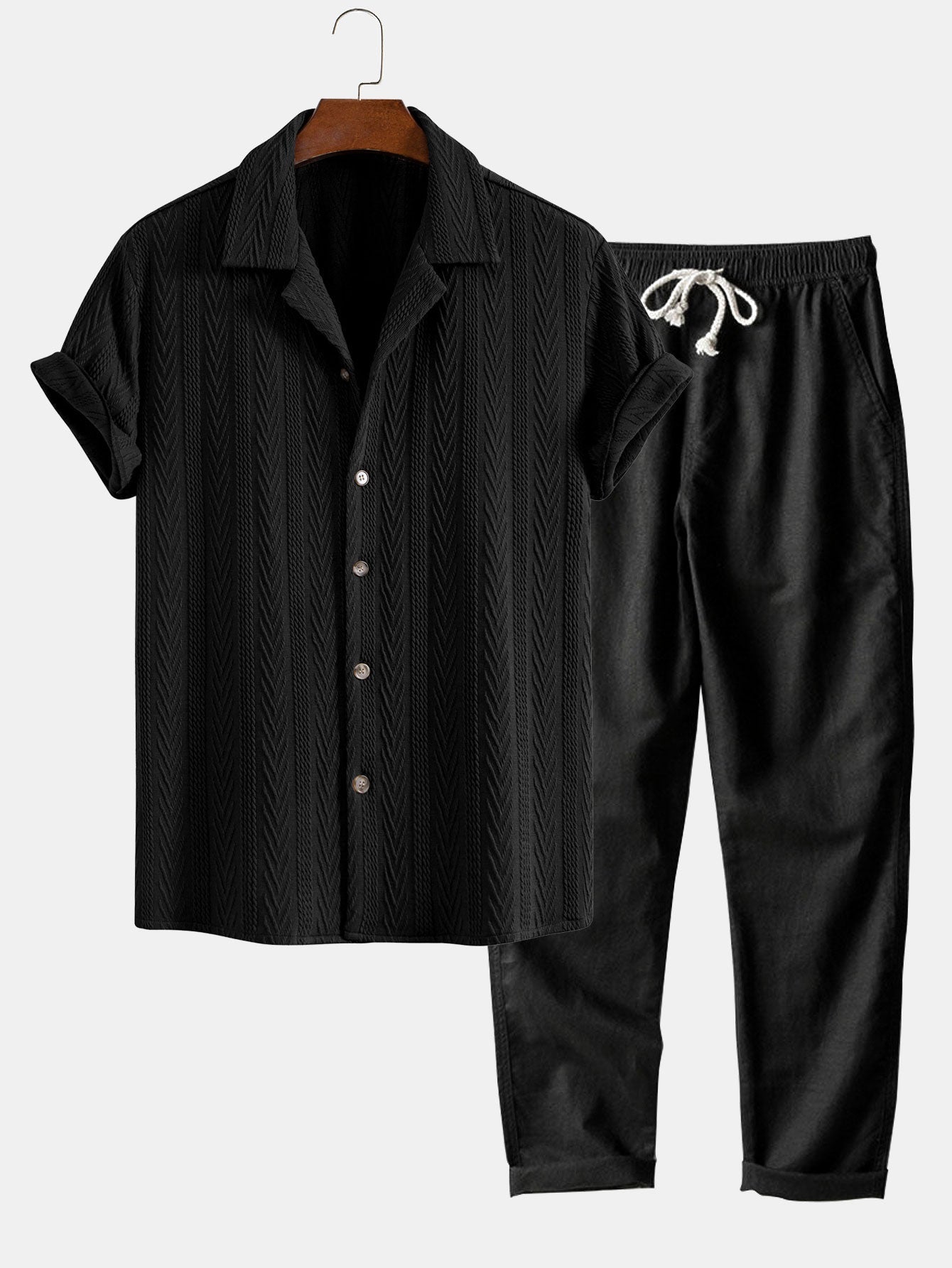 Celio® | Texture Jacquard Cuban Shirt & Straight Leg Linen Pants