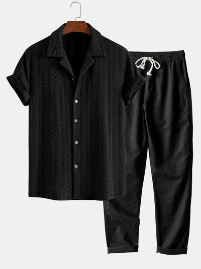 Celio® | Texture Jacquard Cuban Shirt & Straight Leg Linen Pants