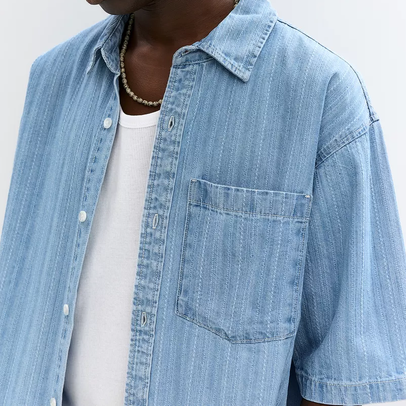 Jonathan | Men'S Summer Fashion Denim Jacquard Short Sleeve Shirt