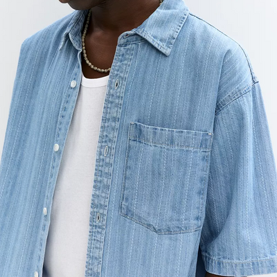 Jonathan | Men'S Summer Fashion Denim Jacquard Short Sleeve Shirt