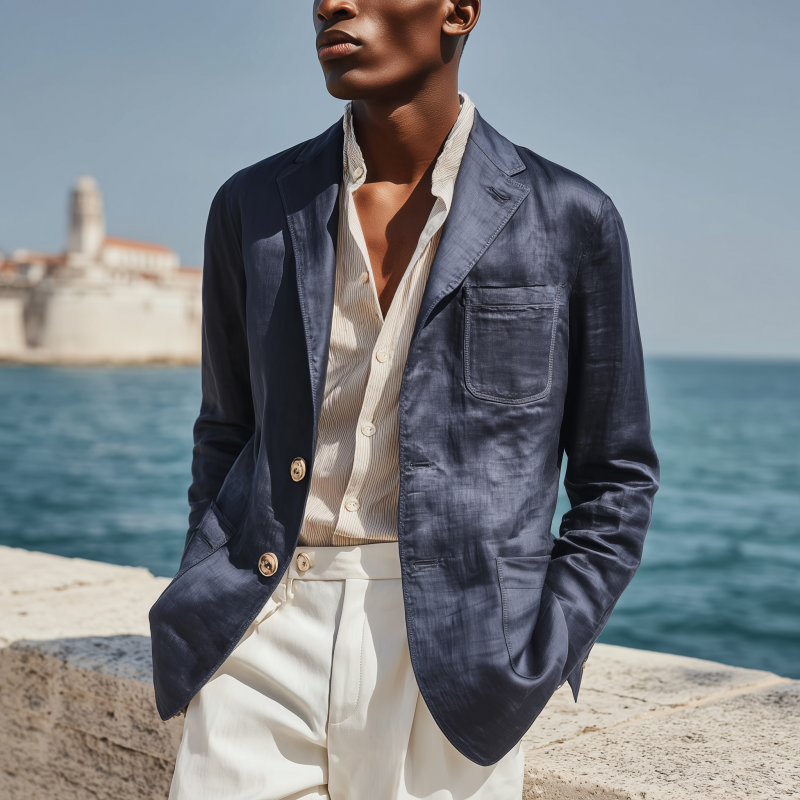 Austin | Men'S Casual Solid Color Tencel Blended Notch Lapel Single-Breasted Slim-Fit Blazer