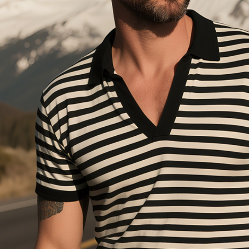 Charles | Men'S Retro Casual Striped Print Lapel Short Sleeve T-Shirt