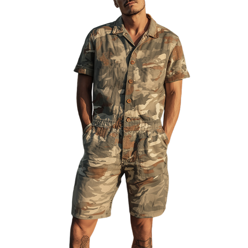 Wendell | Men'S Spring And Summer Fashion Casual Camouflage Cotton Blended Short Sleeve Shirt-Style Jumpsuit