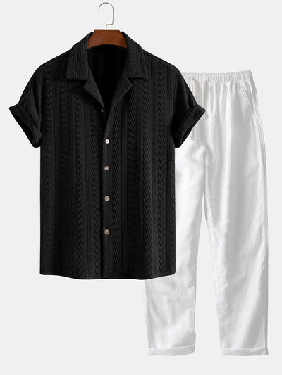 Celio® | Texture Jacquard Cuban Shirt & Straight Leg Linen Pants