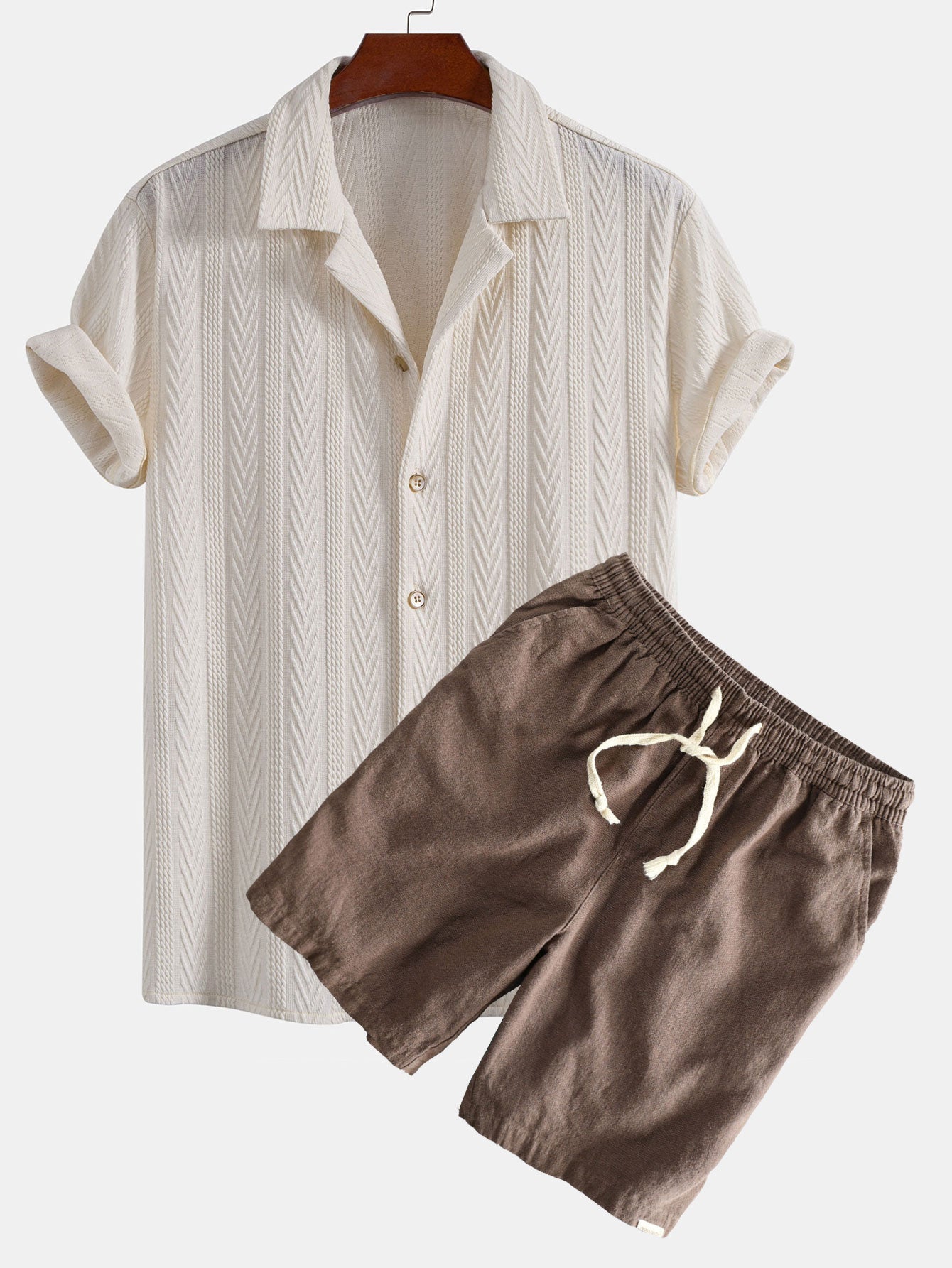 Bernabé® | Texture Jacquard Cuban Shirt & Linen Cotton Blend Drawstring Shorts