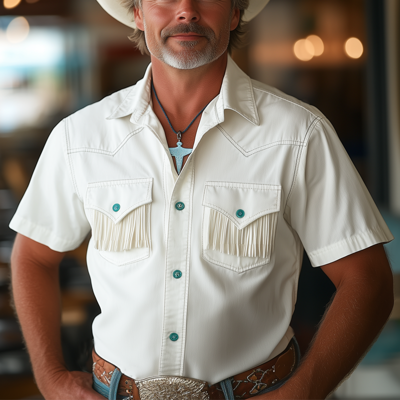 Gabe | Men'S Summer Western Cowboy Style Tassel Short Sleeve Shirt