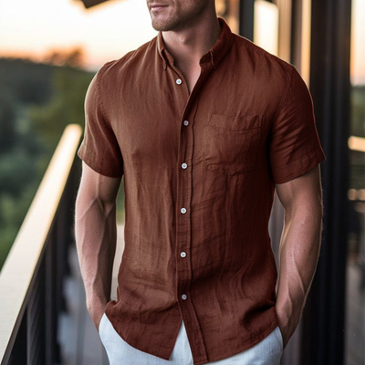 Octavio | Men'S Business Solid Color Cotton And Linen Short-Sleeved Shirt