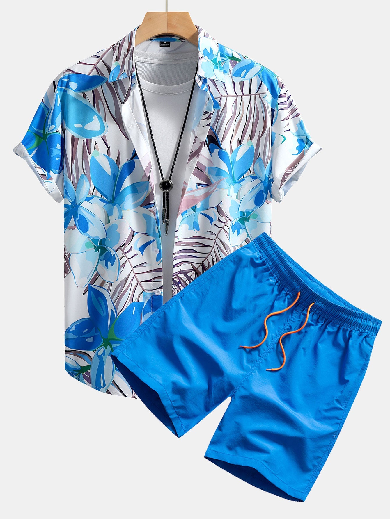 Caleb® | Flower Plants Print Button Up Shirt & Swim Shorts