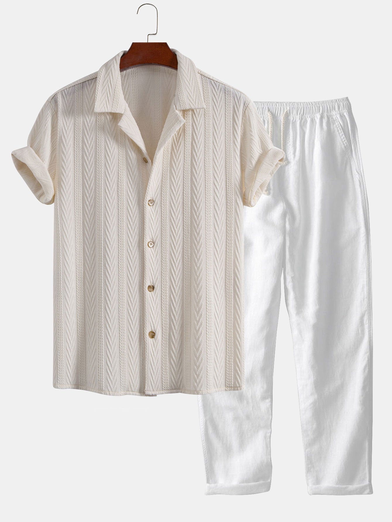 Celio® | Texture Jacquard Cuban Shirt & Straight Leg Linen Pants