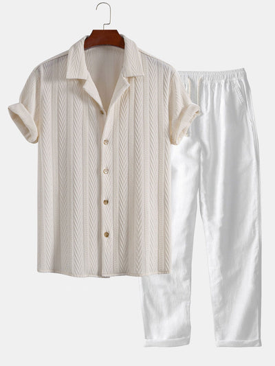 Celio® | Texture Jacquard Cuban Shirt & Straight Leg Linen Pants