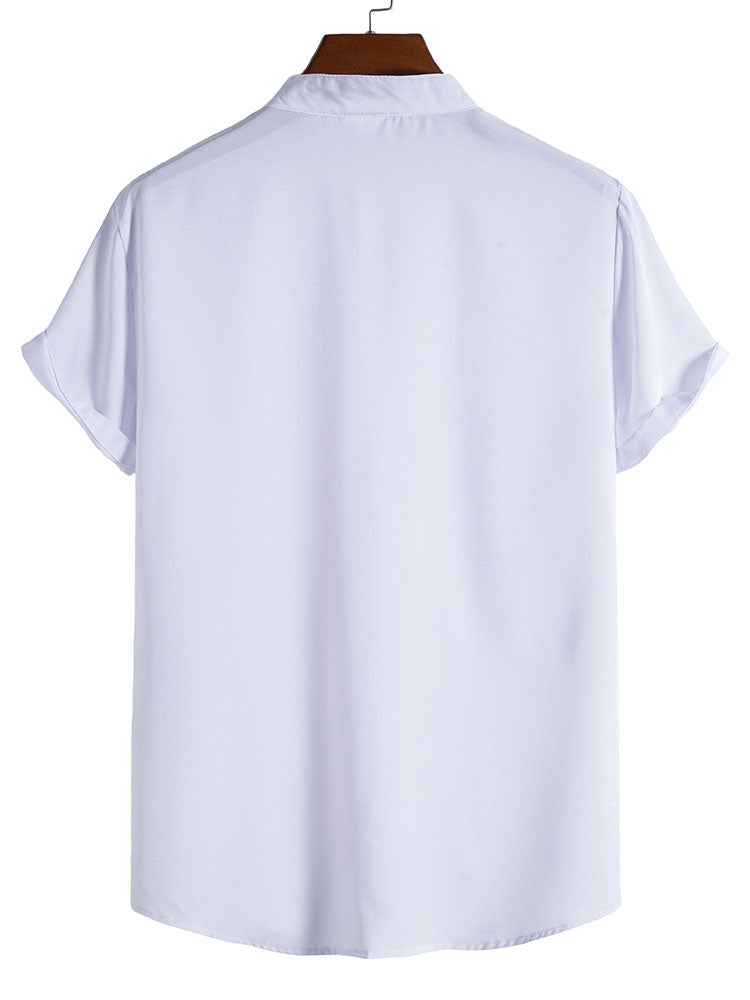 Alek® | Palm Tree Print Stand Collar Shirt
