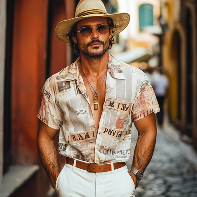 Grant | Men'S Summer Fashion Newspaper Printed Short Sleeve Shirt