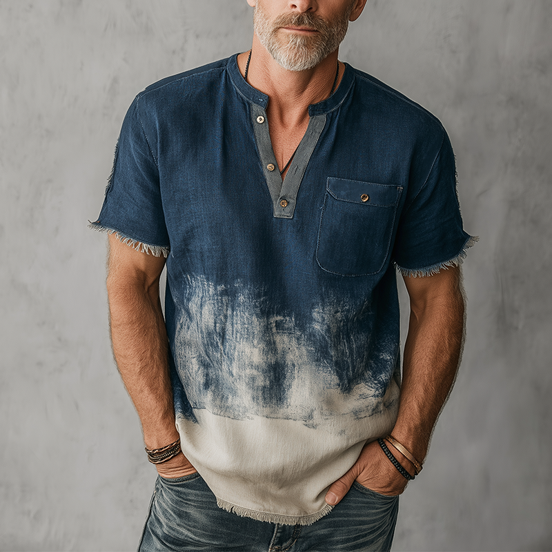 Cordell | Men'S Summer Fashion Gradient Printed Polyester Blended Short Sleeve Henley Shirt