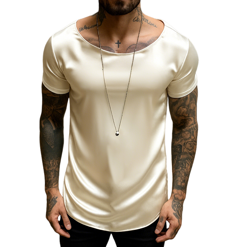 Charles | Men'S Retro Casual Satin Round Neck Elastic Short Sleeve T-Shirt