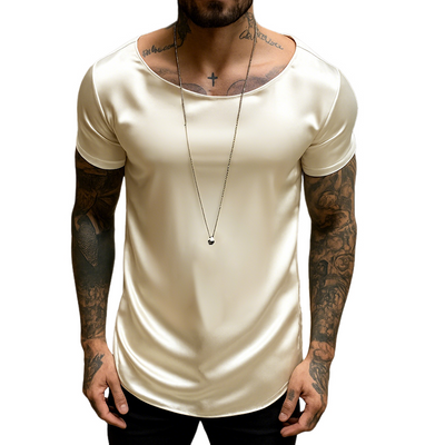 Charles | Men'S Retro Casual Satin Round Neck Elastic Short Sleeve T-Shirt
