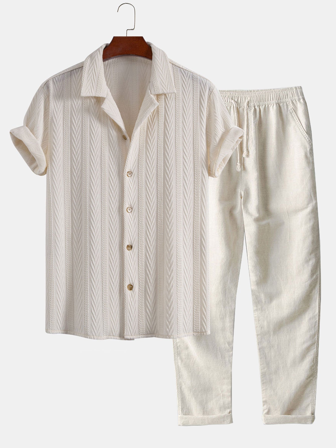 Celio® | Texture Jacquard Cuban Shirt & Straight Leg Linen Pants