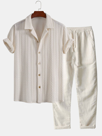 Celio® | Texture Jacquard Cuban Shirt & Straight Leg Linen Pants
