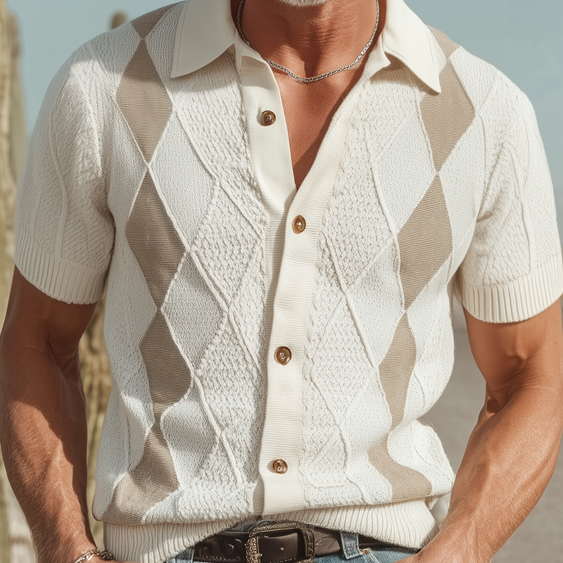 Luther | Men'S Spring And Summer Fashion Retro Slim Fit Knitted Collar Plaid Short-Sleeved Shirt