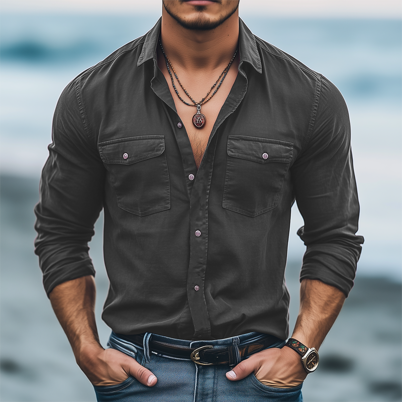 Mauricio | Men'S Basic Solid Color Cotton Long Sleeve Shirt