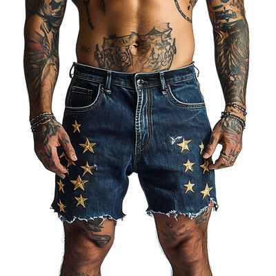 Noel | Men'S Star Embroidered Denim Shorts