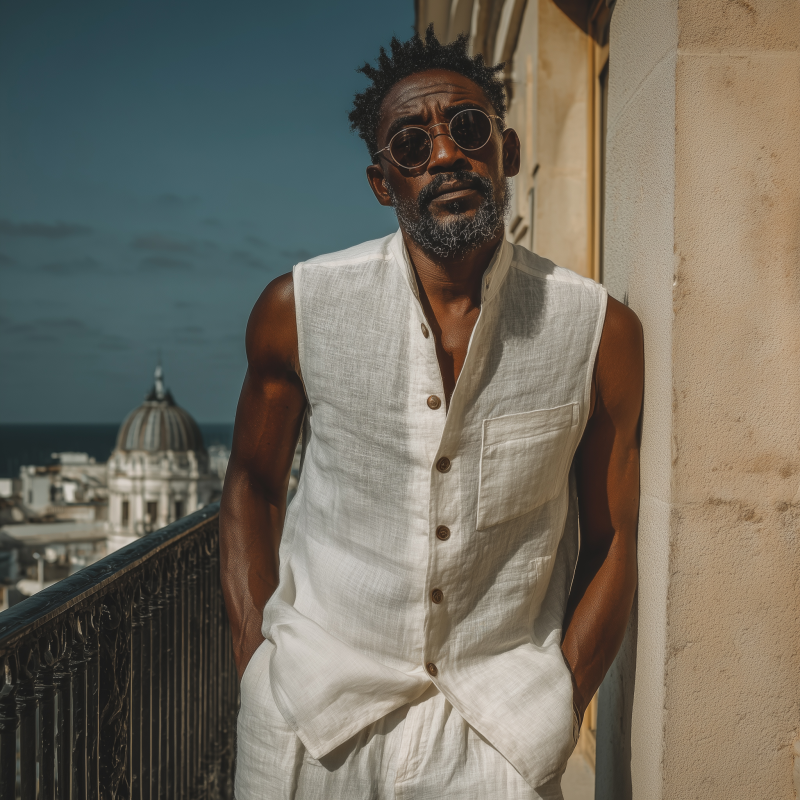 Bradley | Men'S Casual Solid Color Breathable Cotton Linen Stand-Up Collar Patch Pocket Slim Sleeveless Shirt