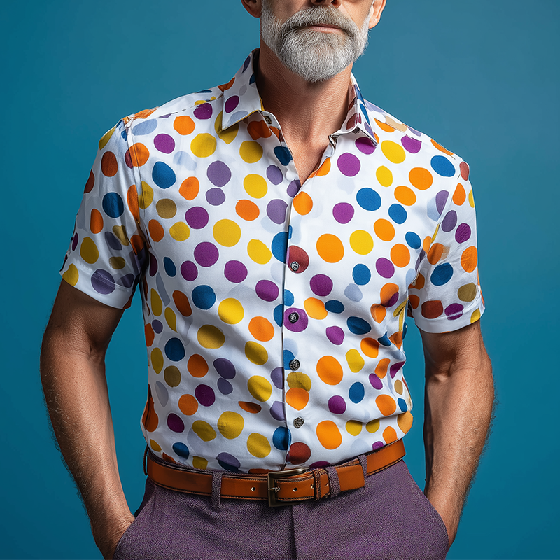 Steve | Men'S Summer Fashion Polka Dot Printed Cotton Blended Short Sleeve Shirt