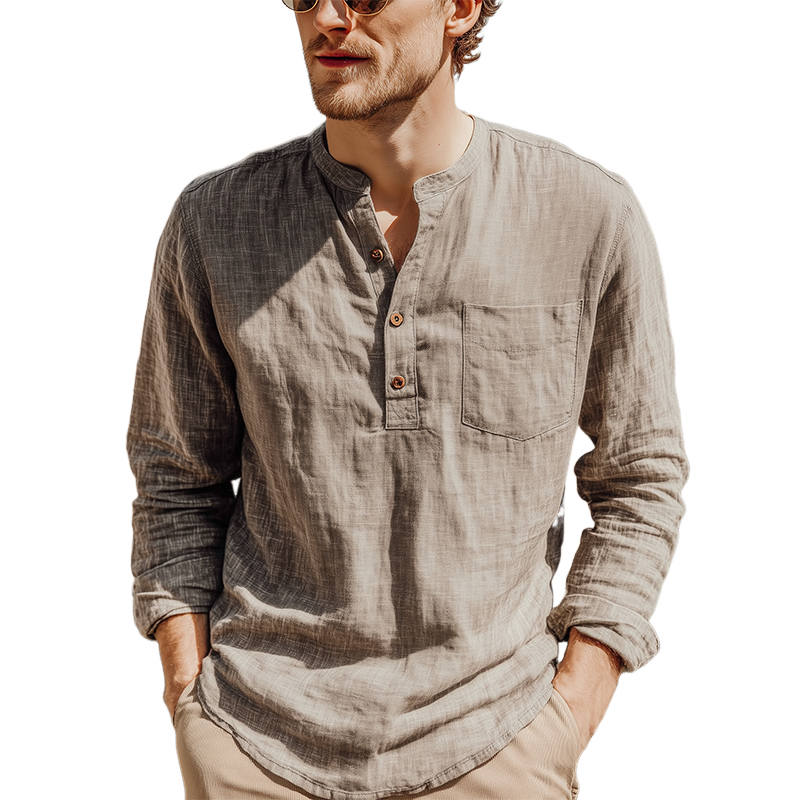 Uriah | Men'S Spring And Summer Classic Casual Henley Collar Cotton And Linen Loose Long Sleeve T-Shirt