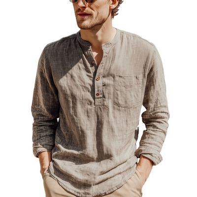 Uriah | Men'S Spring And Summer Classic Casual Henley Collar Cotton And Linen Loose Long Sleeve T-Shirt