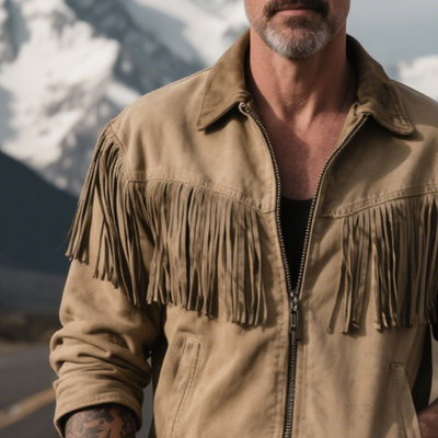 Christian | Men'S Retro Casual Wilderness Washed Short Tassel Lapel Jacket