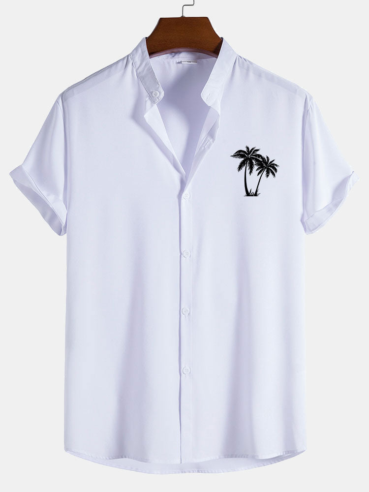 Camilo® | Palm Tree Print Stand Collar Shirt
