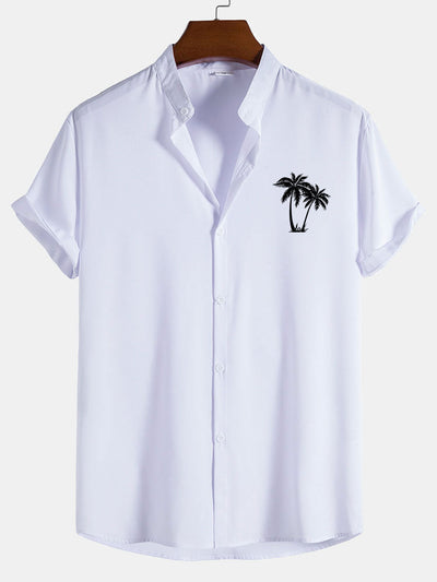 Camilo® | Palm Tree Print Stand Collar Shirt