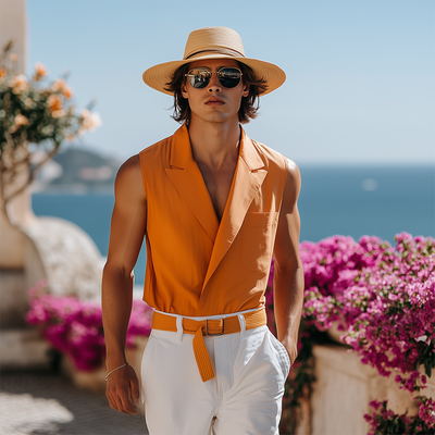 Julio | Men'S Spring And Summer Fashion Casual Cotton Blended Blazer Collar Concealed Placket Double Breasted Adjustable Sleeveless Shirt