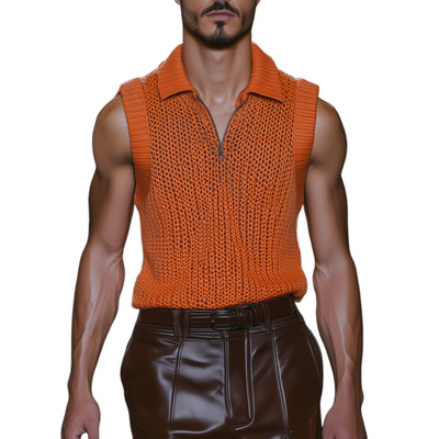 Gabriel | Men'S Casual Solid Color Lapel Zipper Slim Fit Breathable Knit Tank Top