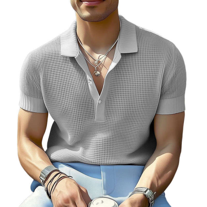 Santiago | Men'S Casual Solid Color Breathable Lapel Loose Knitted Short-Sleeved Polo Shirt