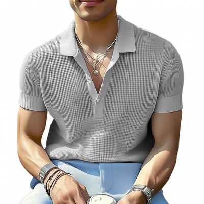 Santiago | Men'S Casual Solid Color Breathable Lapel Loose Knitted Short-Sleeved Polo Shirt
