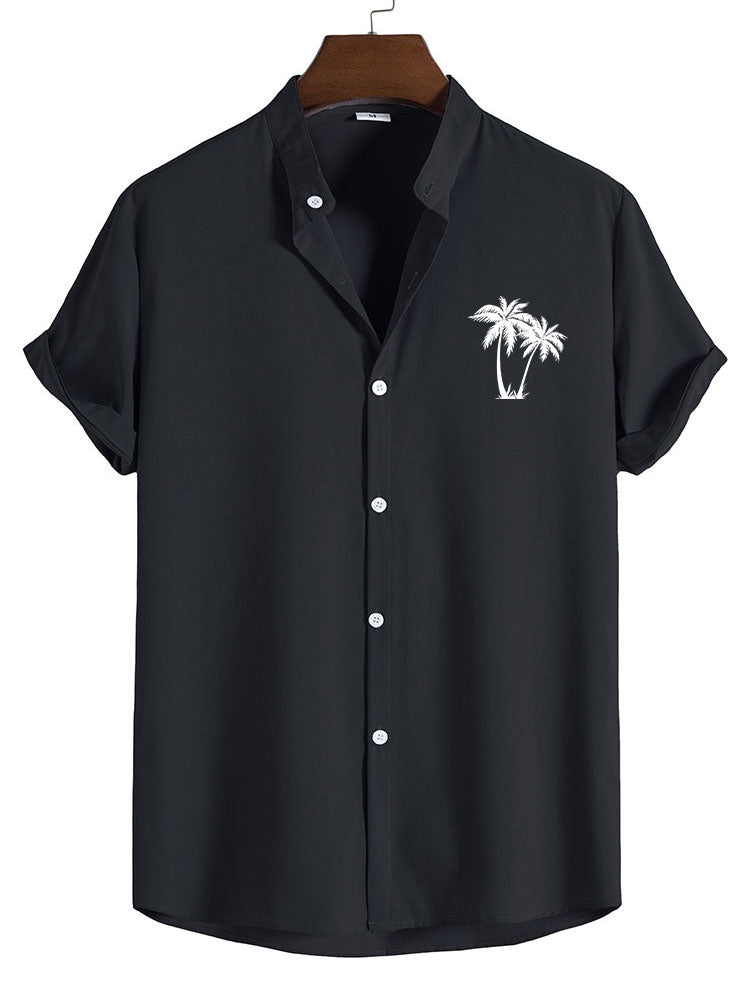 Alek® | Palm Tree Print Stand Collar Shirt