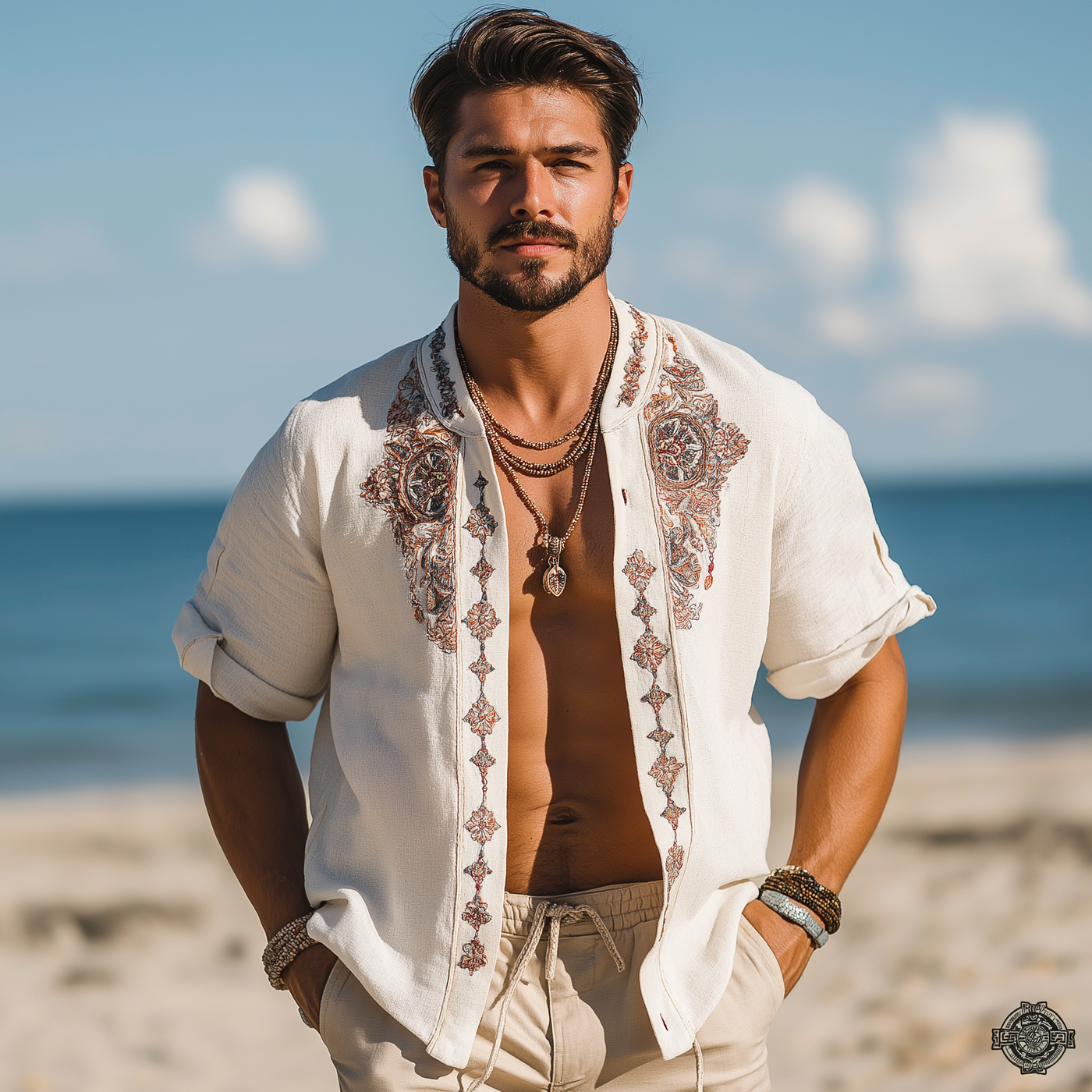 Eli | Men'S Summer Fashion Exquisite Embroidered Linen Short Sleeve Shirt