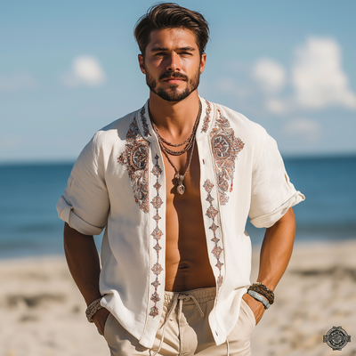 Eli | Men'S Summer Fashion Exquisite Embroidered Linen Short Sleeve Shirt