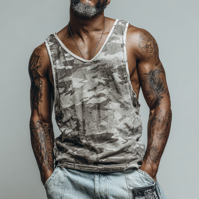 Uriah | Men'S Casual Camouflage Print V-Neck Tank Tops