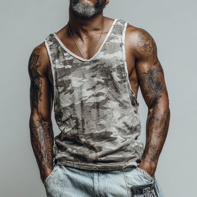 Uriah | Men'S Casual Camouflage Print V-Neck Tank Tops