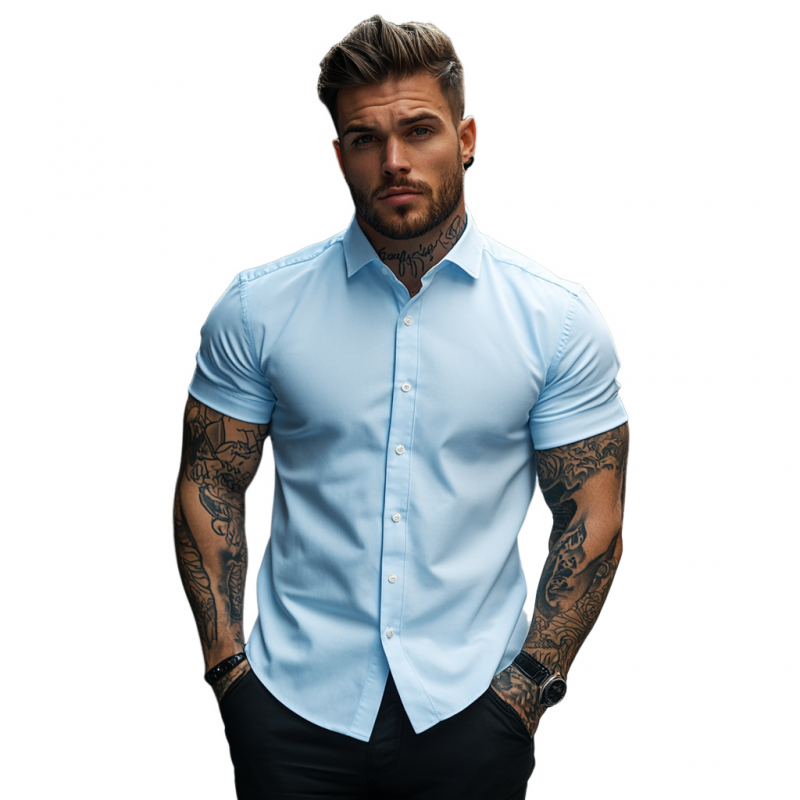 Graham | Men'S Casual Soft Breathable Cotton Lapel Slim Fit Short Sleeve Shirt