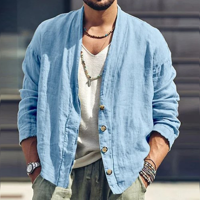 Aldo | Men'S Solid Color Cotton And Linen Long-Sleeved Cardigan