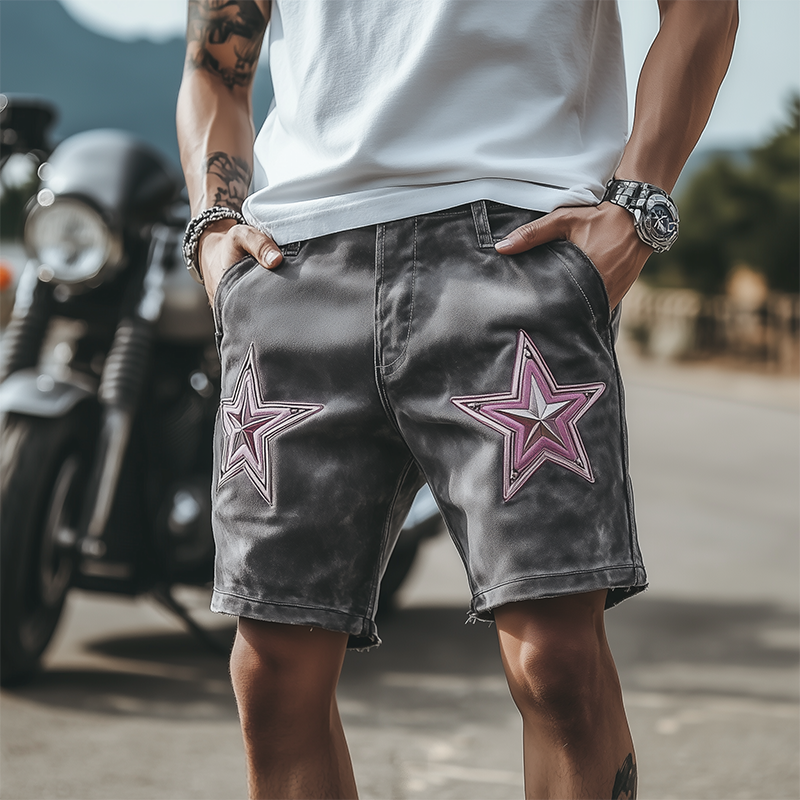 Fabian | Men'S Spring And Summer Fashion Casual Suede Embroidered Shorts