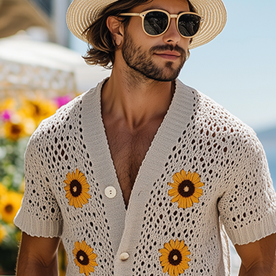 Kendall | Men'S Spring And Summer Fashion Casual Vacation Style Knitted Hollow Flower Short-Sleeved Shirt
