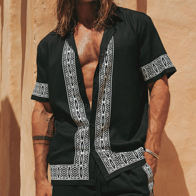 Milton | Men'S Summer Casual Cotton And Linen Printed Lapel Short-Sleeved Shirt