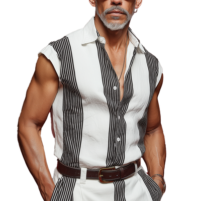 Quintin | Men'S Summer Fashion Striped Printed Cotton Blended Sleeveless Shirt