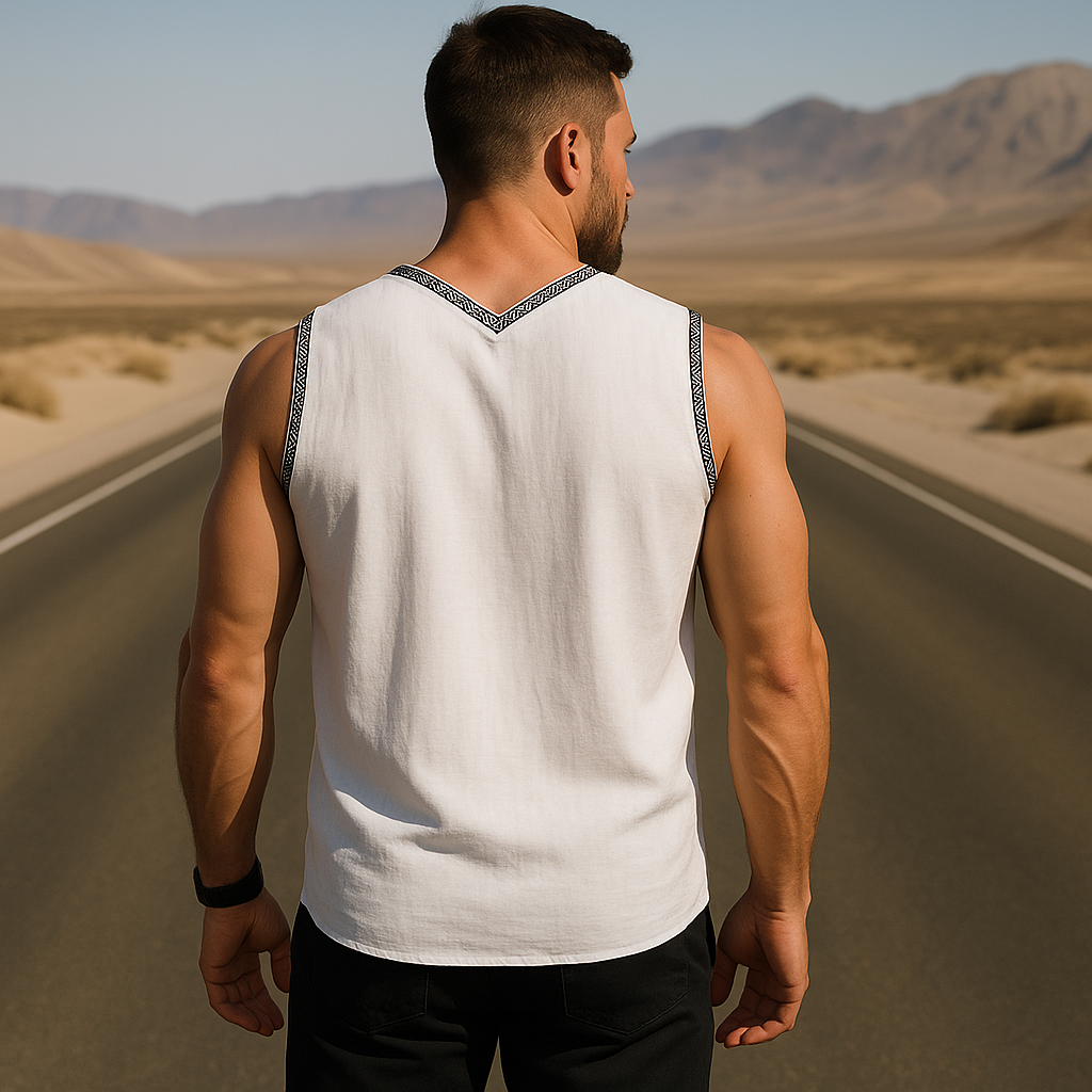 Esteban | Men'S Summer Fashion Simple Embroidery Linen Tank Top