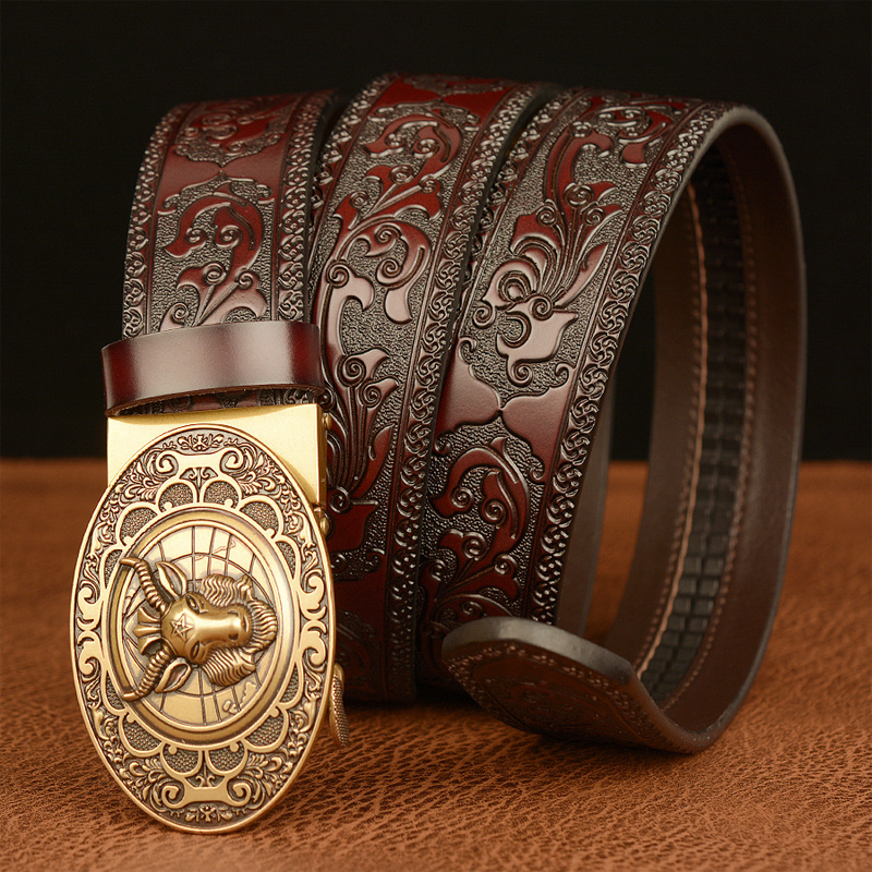 Jeff | Men'S Vintage Cowhide Personalized Carved Automatic Buckle Belt