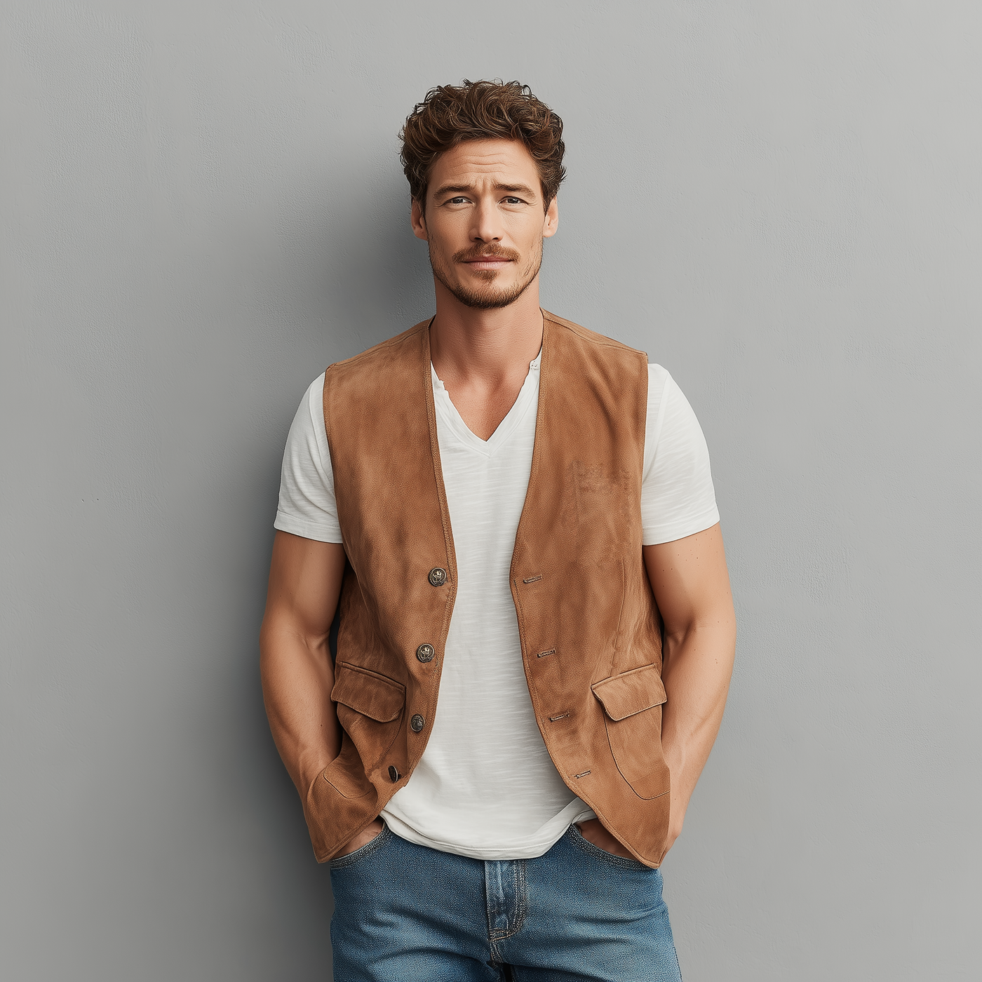 Thad | Men'S Spring And Summer Casual Thin Suede Metal Button Vest