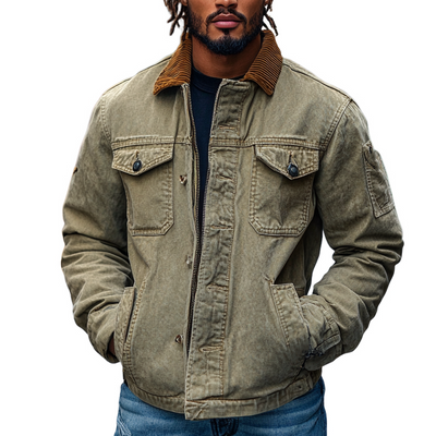 Argel® | Men's Retro Western Cowboy Style Spliced Lapel Corduroy Denim Jacket MTA3051I0X